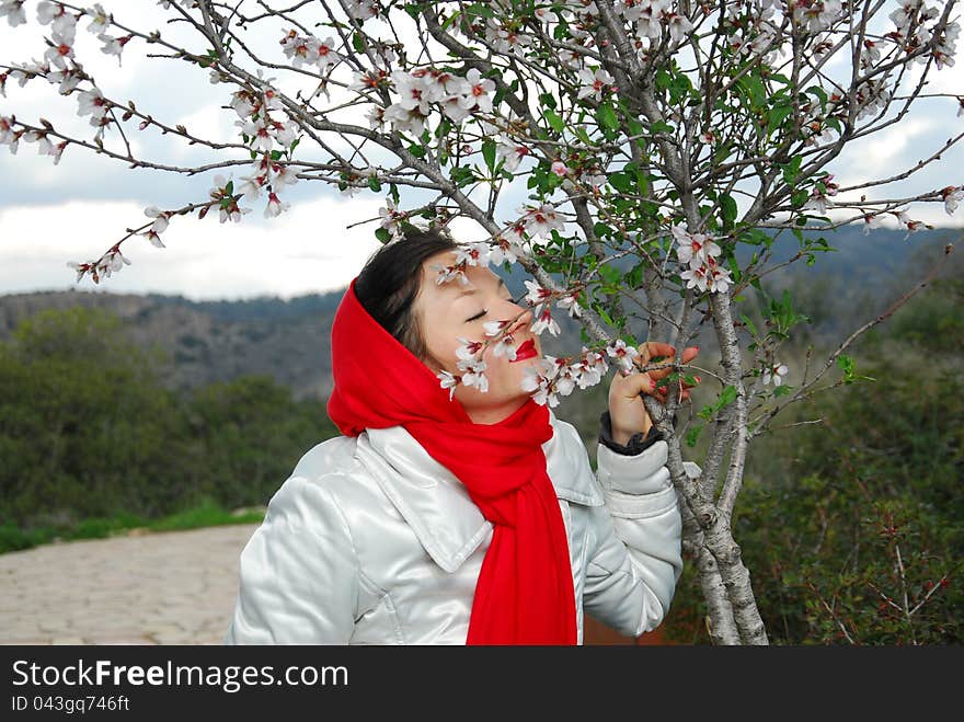 Pleasure clean air, mountain ranges and flowering almond. Pleasure clean air, mountain ranges and flowering almond