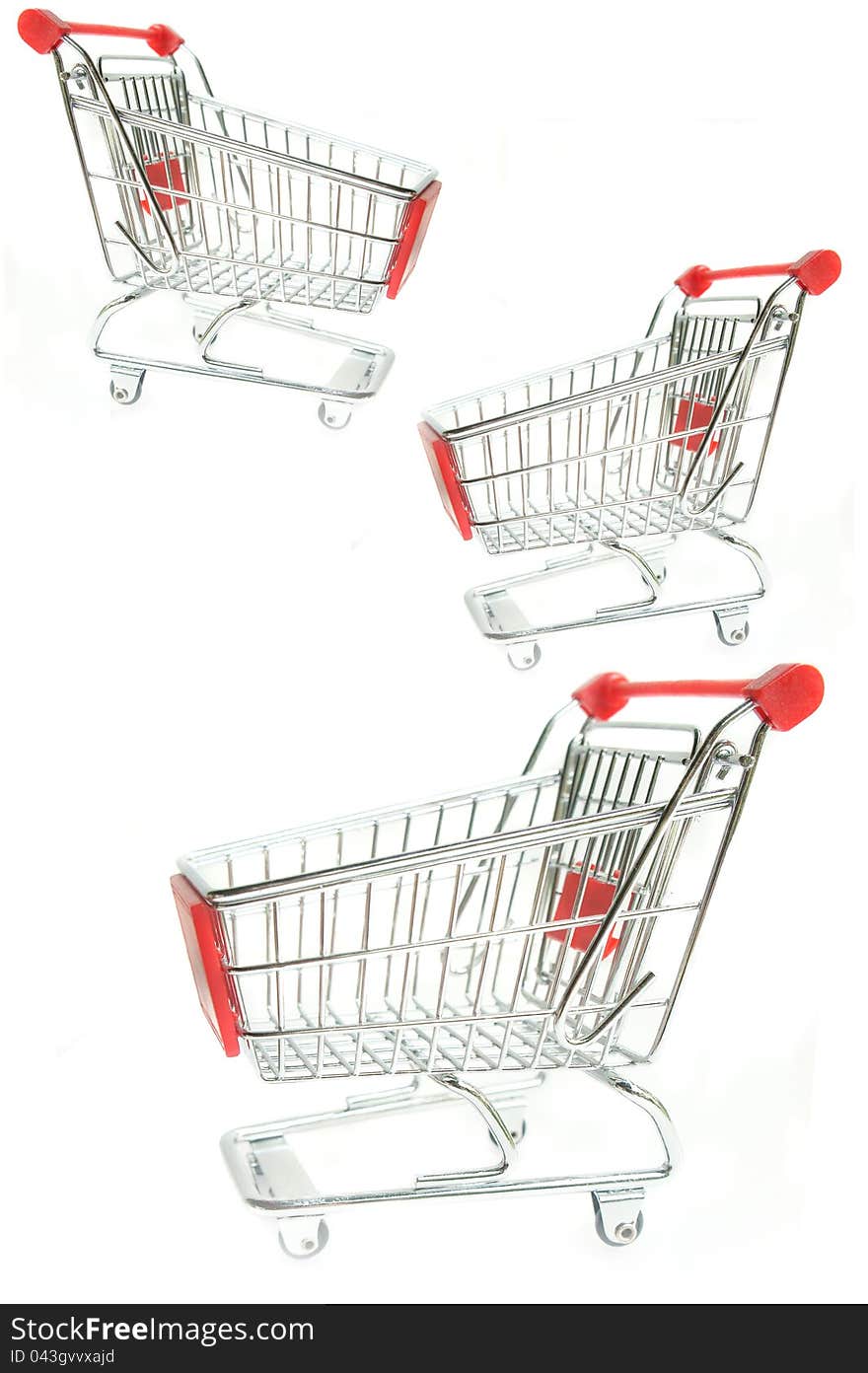 Empty shopping trolley on white background