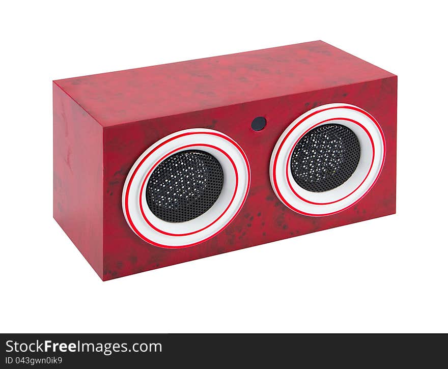 Red audio speaker. Acoustic system Isolated on white background. Red audio speaker. Acoustic system Isolated on white background