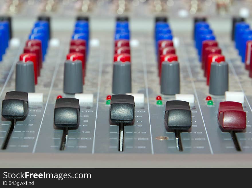 Buttons equipment in the recording studio close-up. Buttons equipment in the recording studio close-up