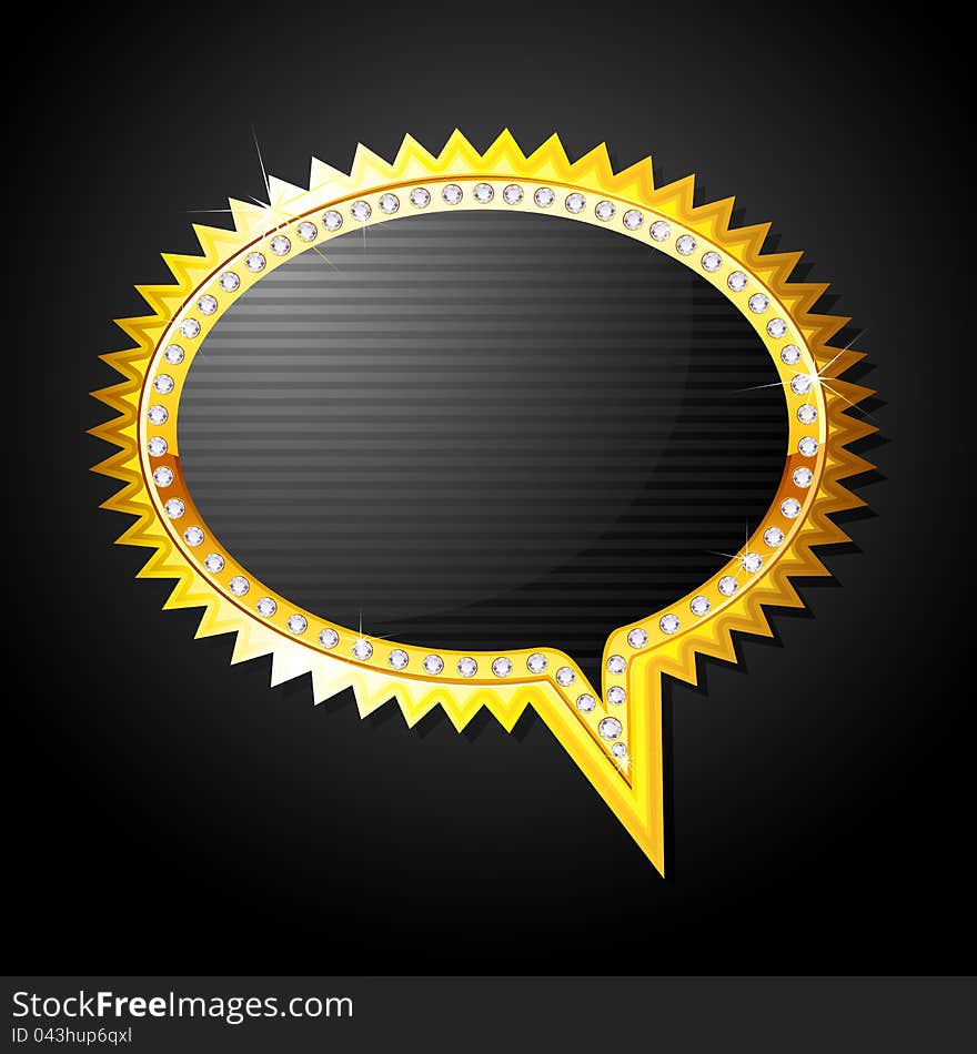 Illustration of golden speech bubble on black background