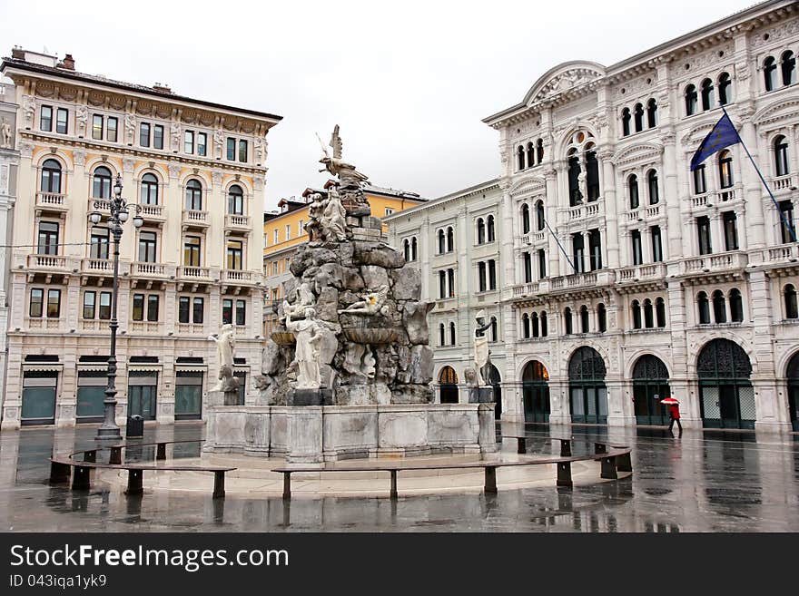 Fountain in the town square, Piazza Unita, Trieste, Italia