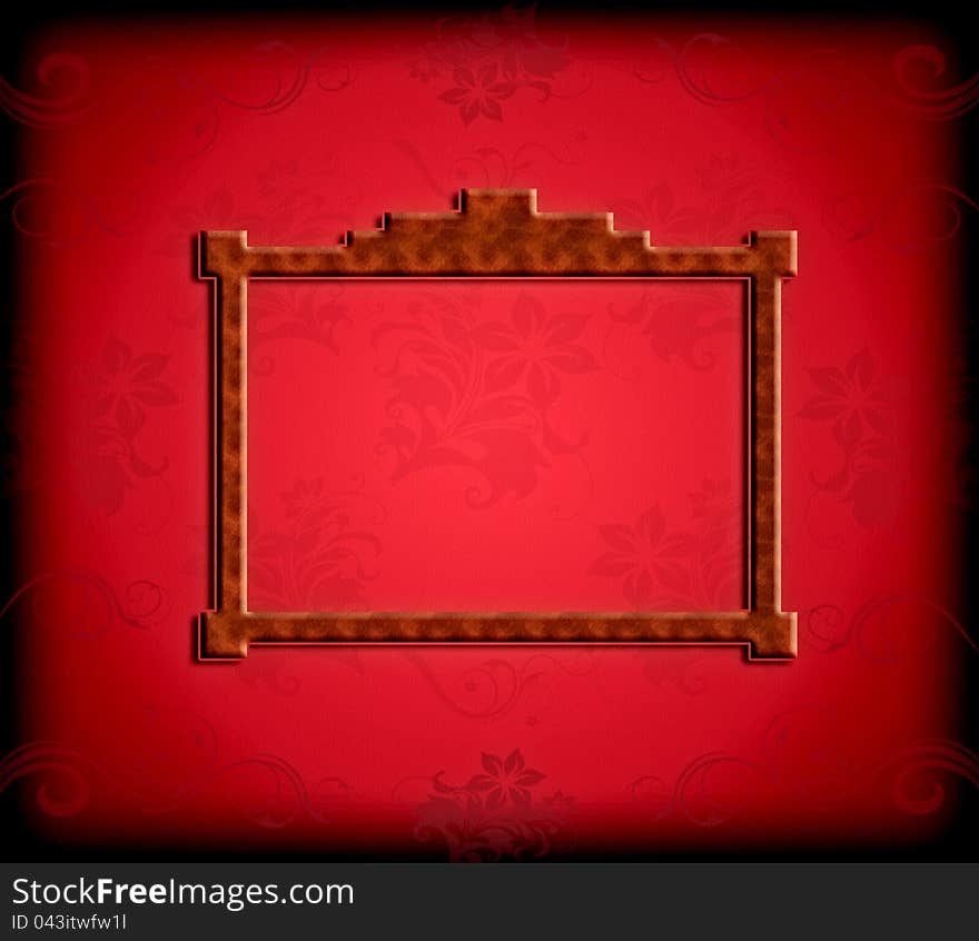 Frame on red floral background