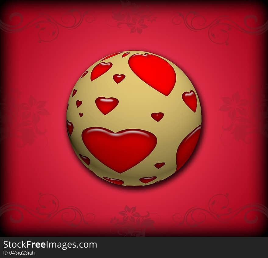 Valentine hearts on the sphere illustration