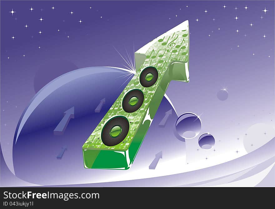 Abstract music background ufo spaceship speaker arrow. Abstract music background ufo spaceship speaker arrow