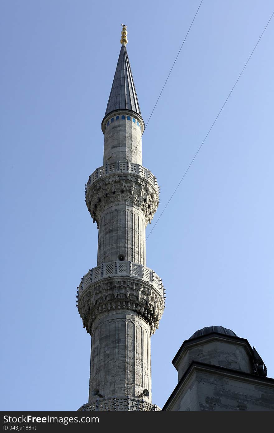 Minaret for call to prayer on a mosque. Minaret for call to prayer on a mosque.