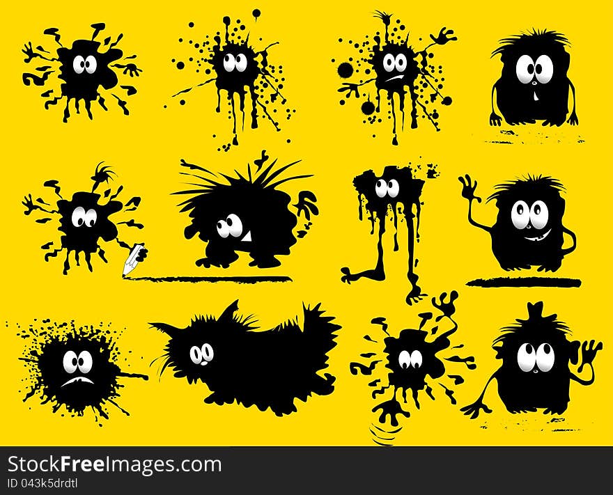 Funny black blob in the form of humans and animals (vector illustration);. Funny black blob in the form of humans and animals (vector illustration);