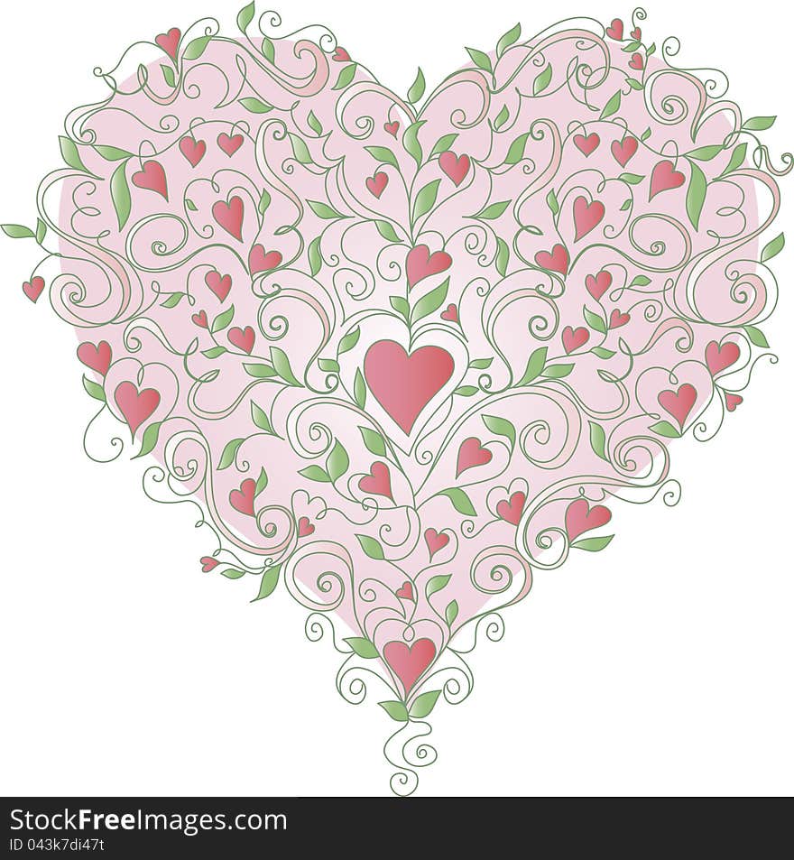 Heart With Floral Ornament, Vector Illustration