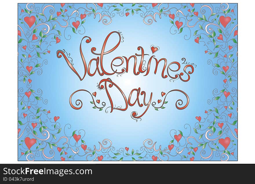 Valentine's day card with floral ornament, vector illustration