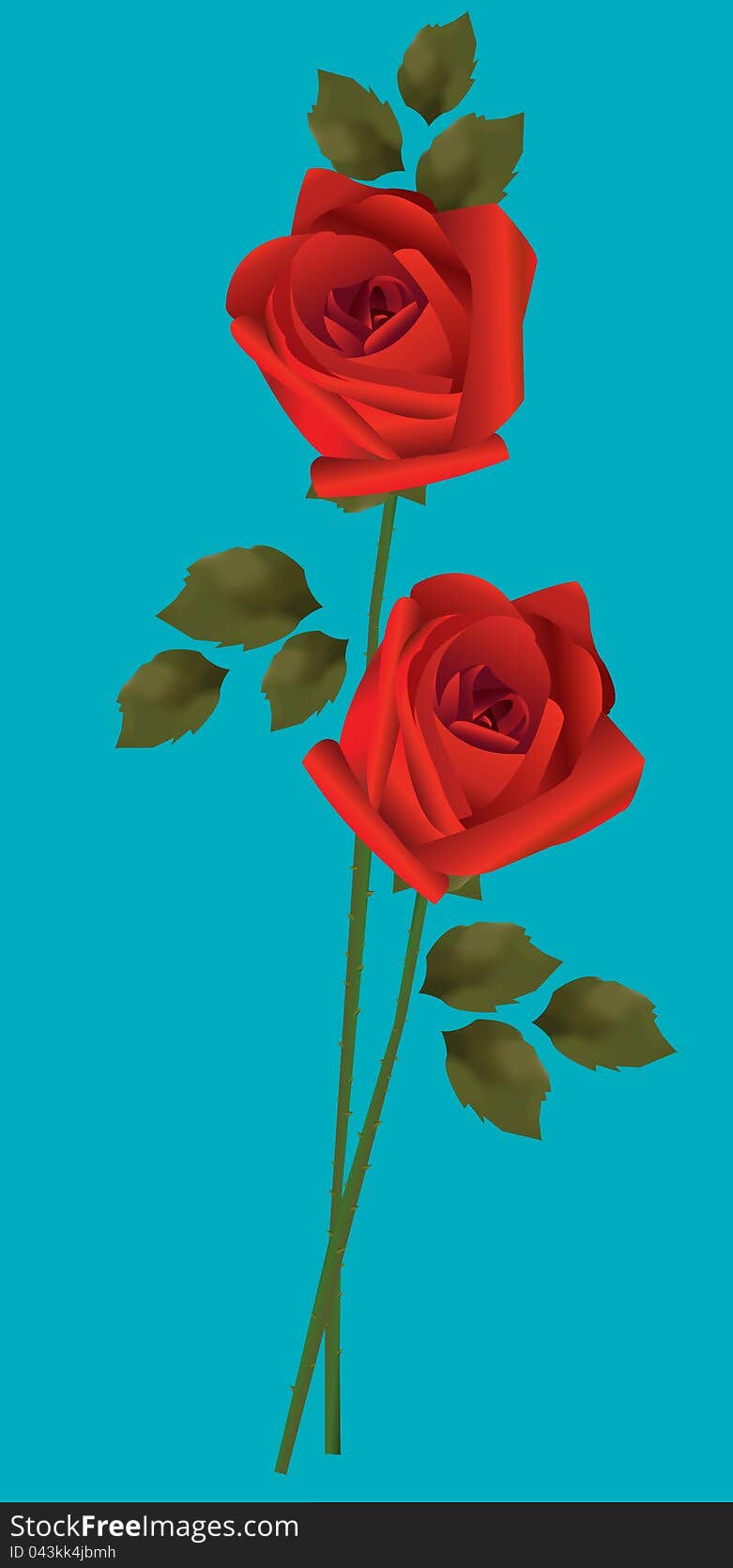 Two roses on blue background. Two roses on blue background