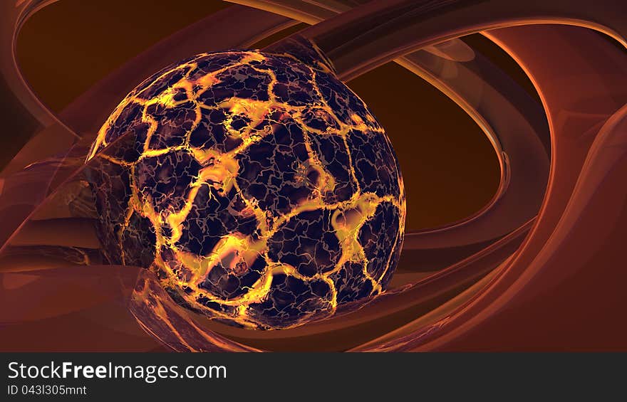 magmatic sphere with red torus. magmatic sphere with red torus