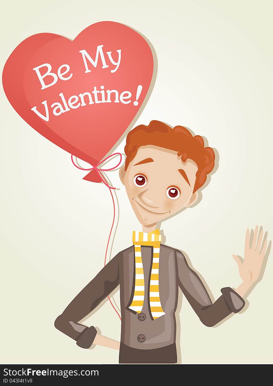 Boy with a heart balloon, vector illustration