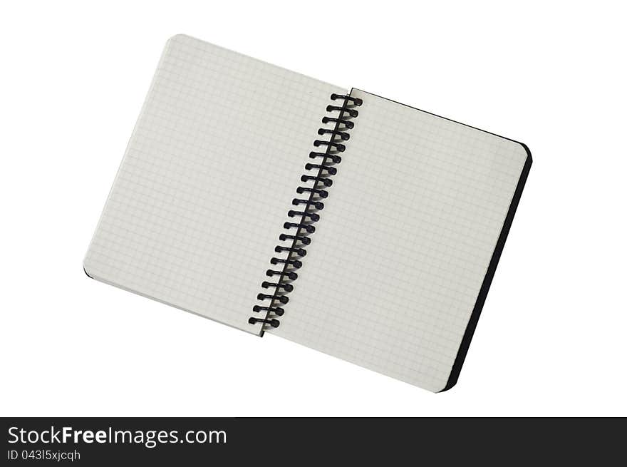 Spiral notepad with path Empty papers on isolated white background