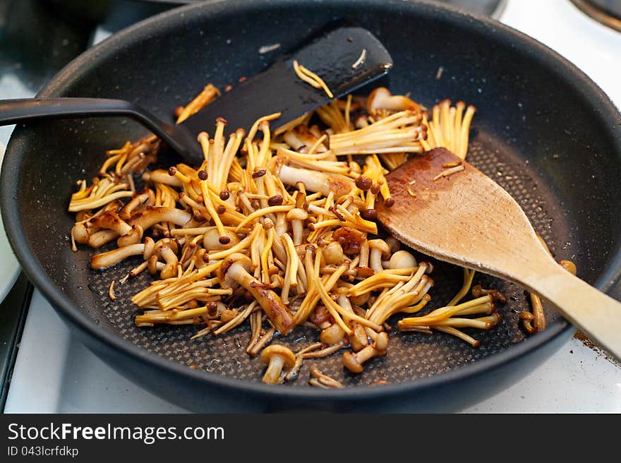 Enoki and shimeji mushrooms