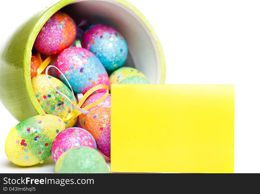 Colorful Easter decoration and blank greeting card