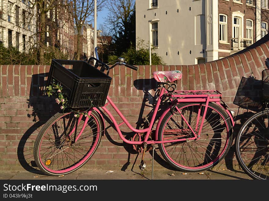 A pink bike in Amsterdam