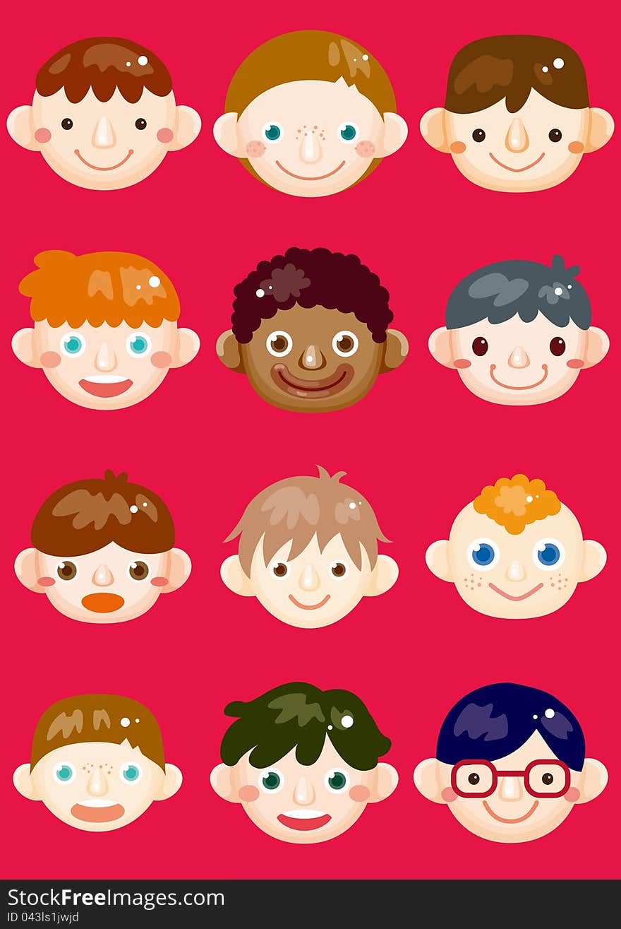 Cartoon boys head icon, drawing. Cartoon boys head icon, drawing