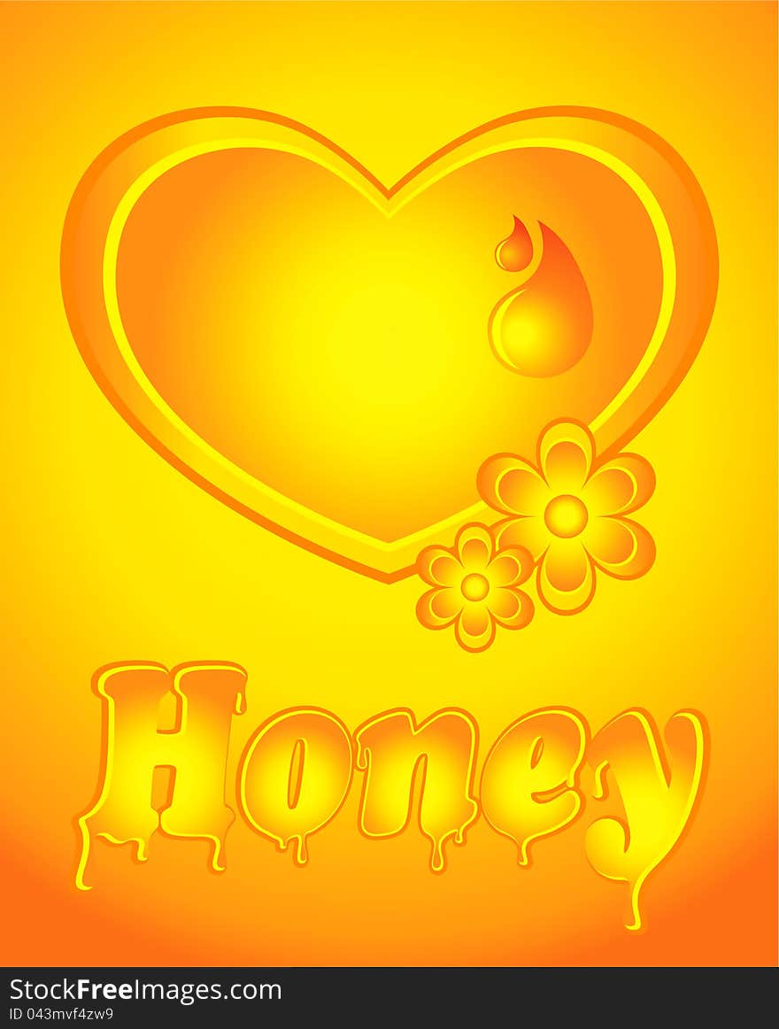 Honey heart with drops and flowers