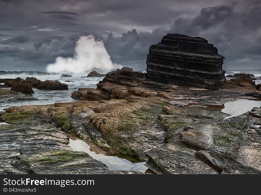 Sea wave approaching the shore. Portugal.