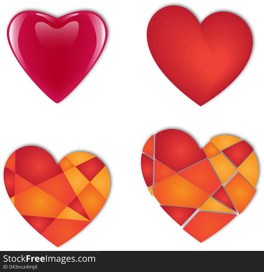 Four arts of heart, symbols for love and Valentine's day. Four arts of heart, symbols for love and Valentine's day