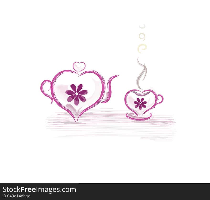 Teapot And Cup On A White Background