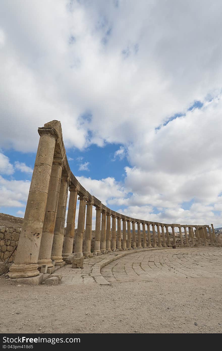 Column Around Oval Plaza At Jerash