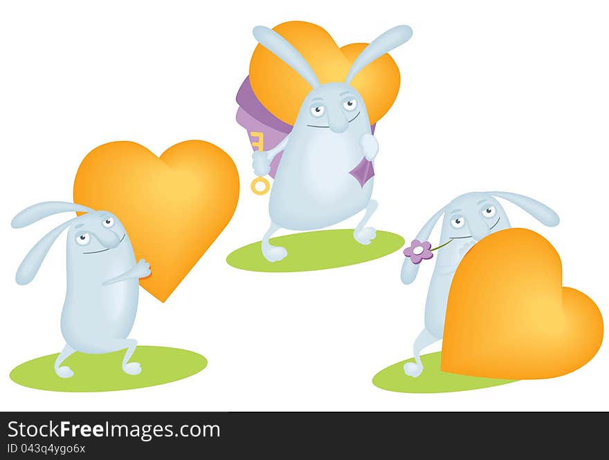 Funny rabbit with orange heart