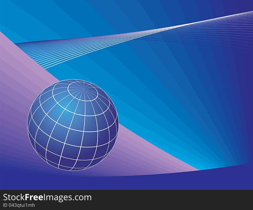 Planet globe over lines background. Abstract vector illustration.