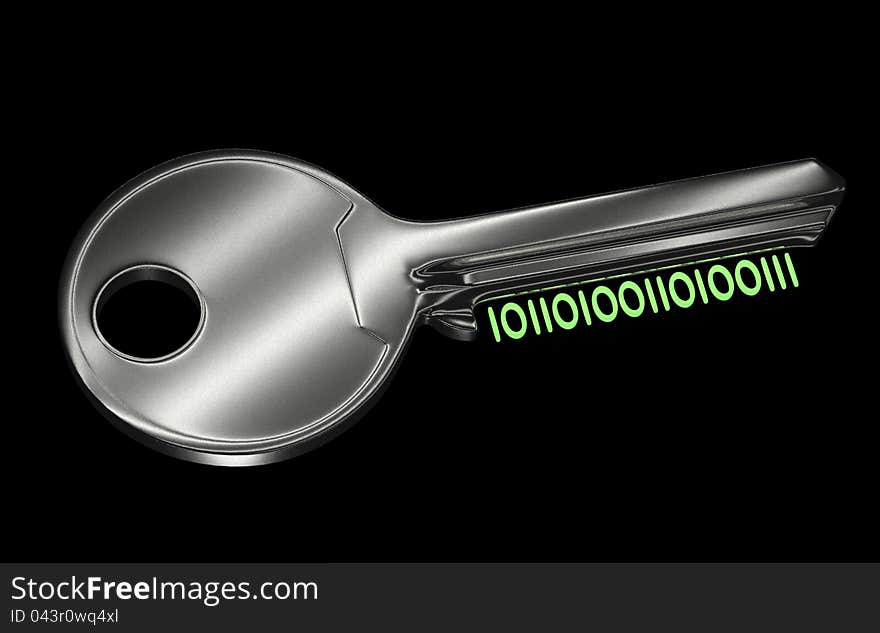 Password concept, silver key with bits. Password concept, silver key with bits