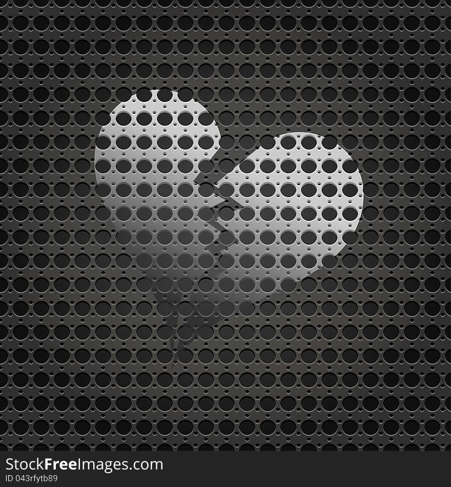 Metal plate texture with Heart, element for design, vector illustration