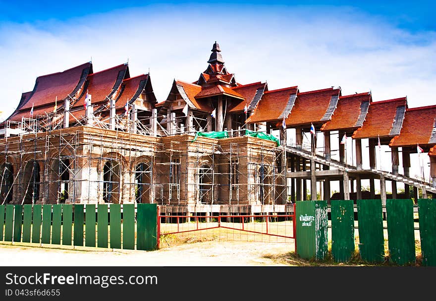 Thai temple construction. Building under construction. Thai temple construction. Building under construction.