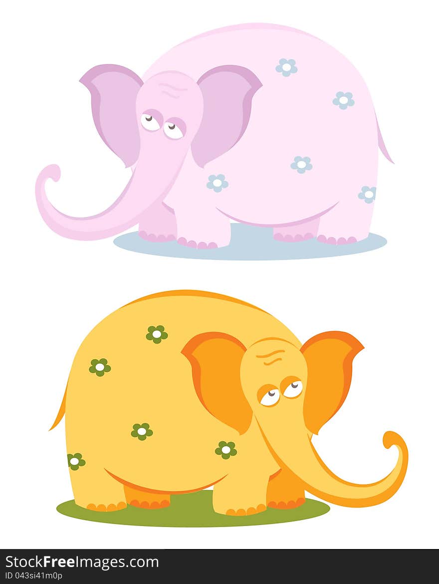 Vector illustration of funny cartoon pink elephant with flowers. Two colors. Vector illustration of funny cartoon pink elephant with flowers. Two colors