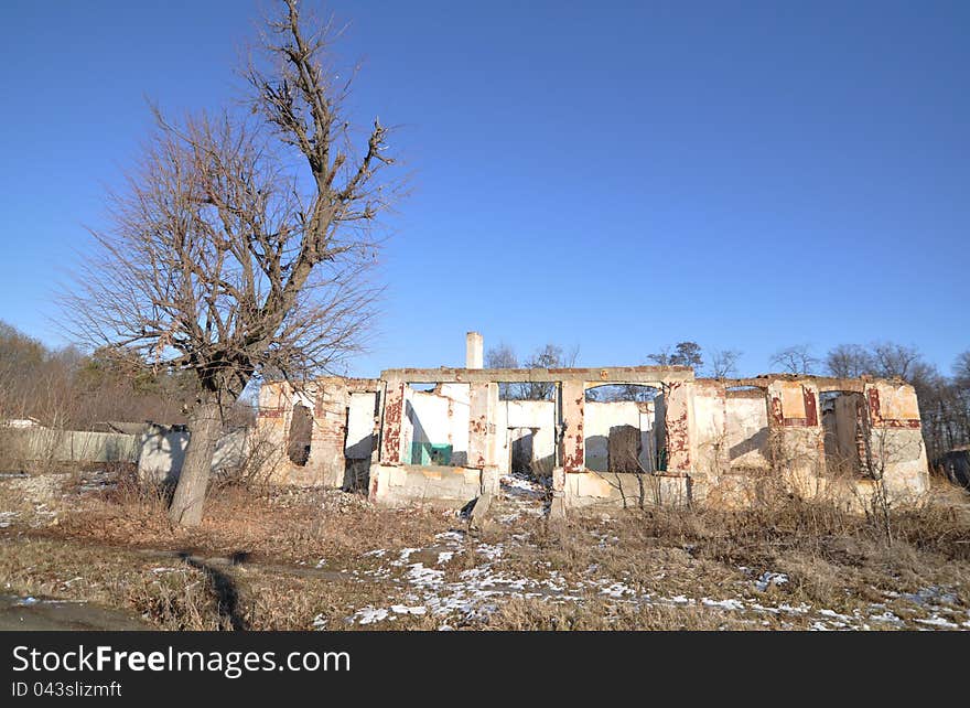 Bombed building without windows and roof. Bombed building without windows and roof