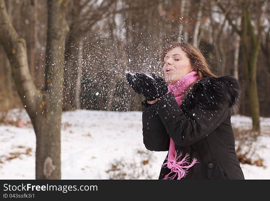 Cute girl in the park in winter. Cute girl in the park in winter