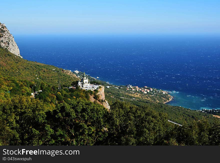 Highly over Forosom on a red rock at height of 427 m above sea level there is a Revival church. It has been erected in 1892 in the Byzantian style to money of tea magnate Kuznetsova. Highly over Forosom on a red rock at height of 427 m above sea level there is a Revival church. It has been erected in 1892 in the Byzantian style to money of tea magnate Kuznetsova