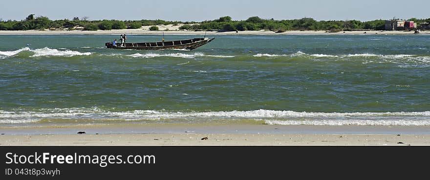 Colorful fishing dugout in Senegal, west Africa.