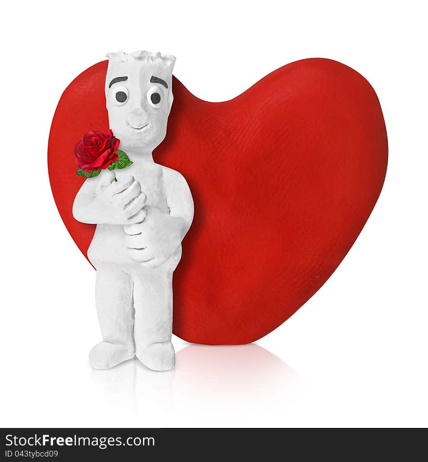 Man holding rose with big heart behind. Man holding rose with big heart behind