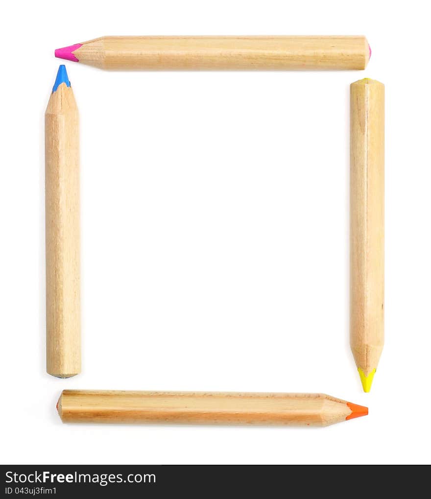 Colored Pencils set as a frame on white