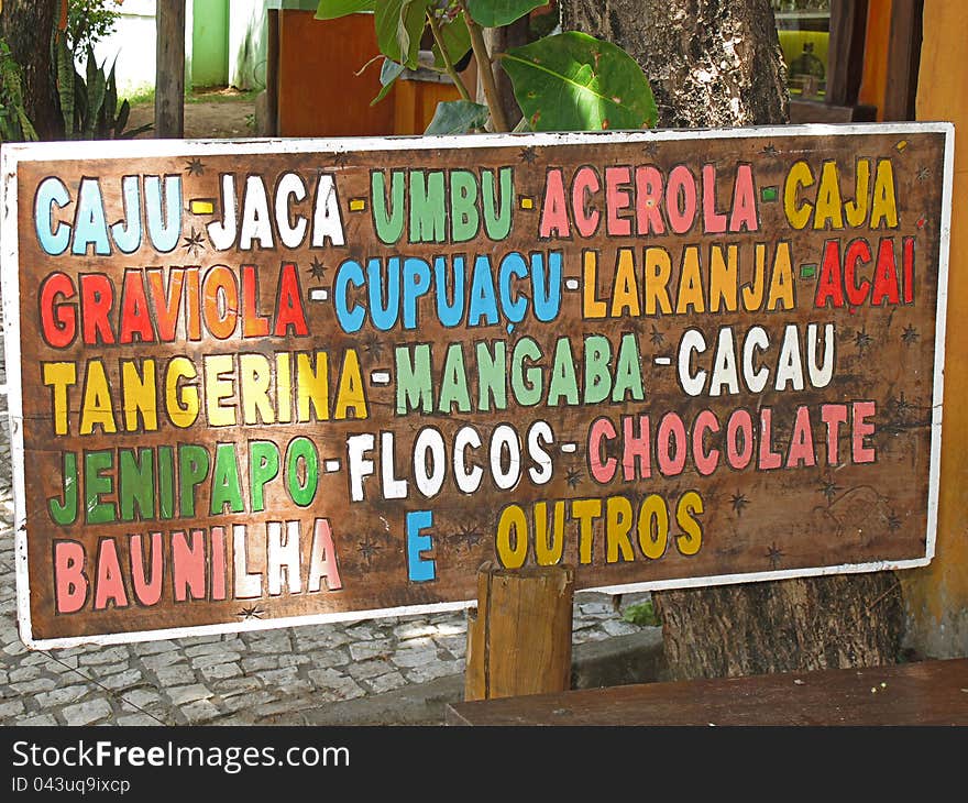 Plate ice cream with Brazilian fruit names