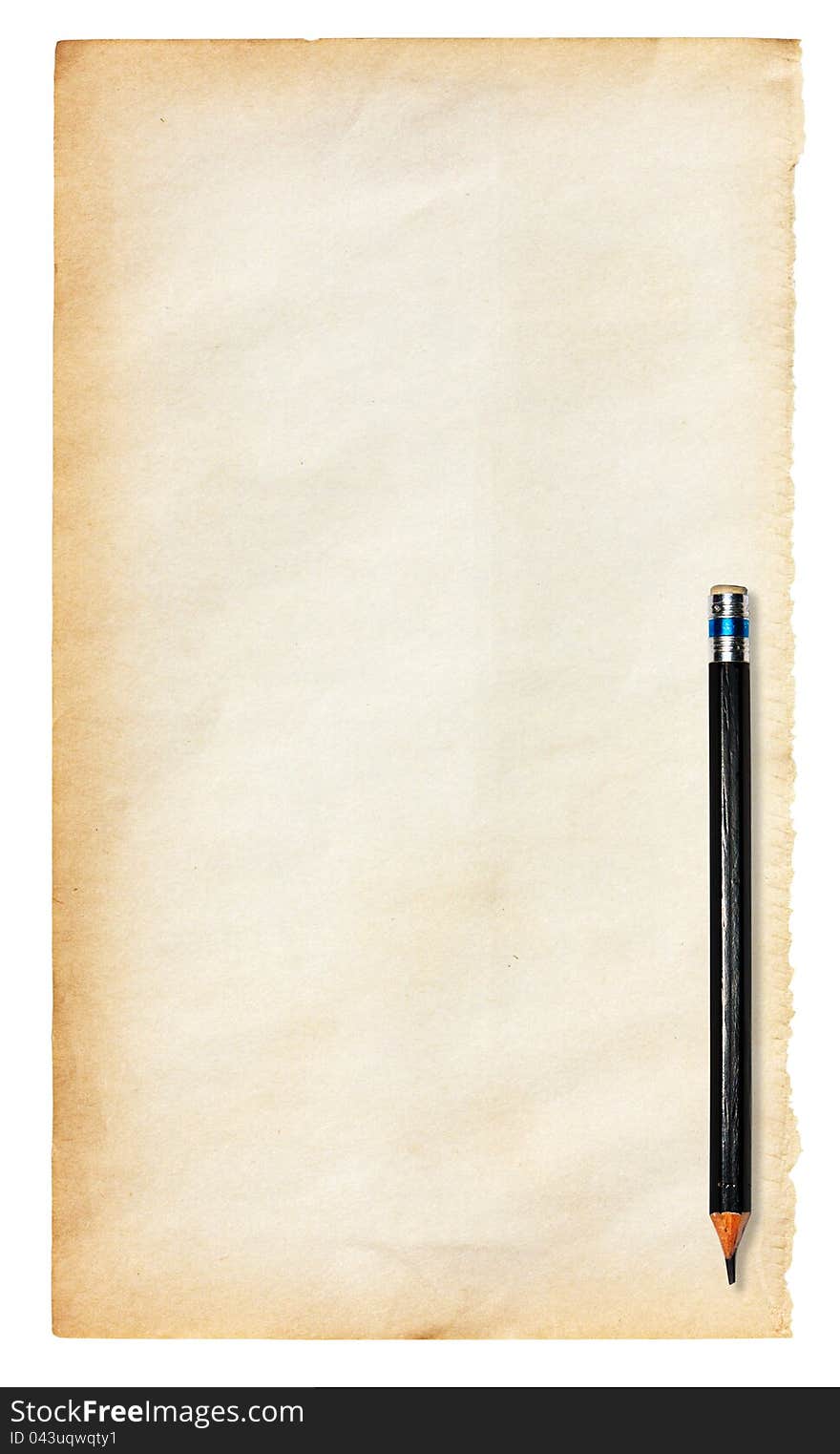 Empty Vintage old paper with pencil, with clipping path