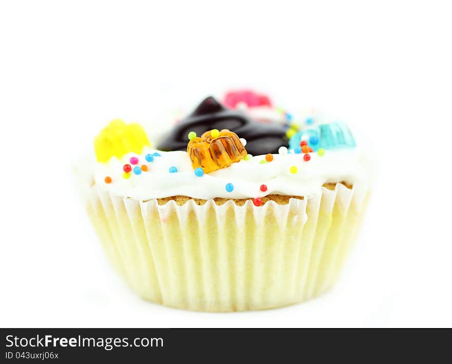 Close up of cup cake on white background. Close up of cup cake on white background