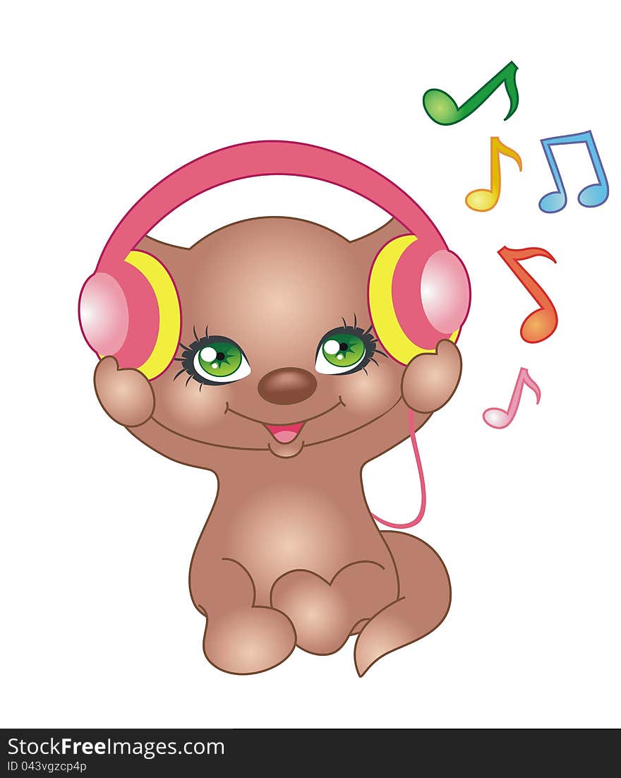 Kitten with headphones