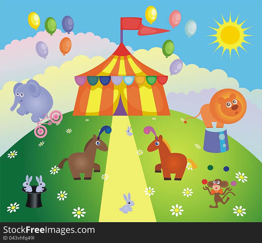 Circus tent and animals