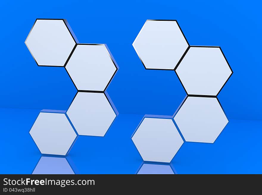 Eight blank hexagon box display