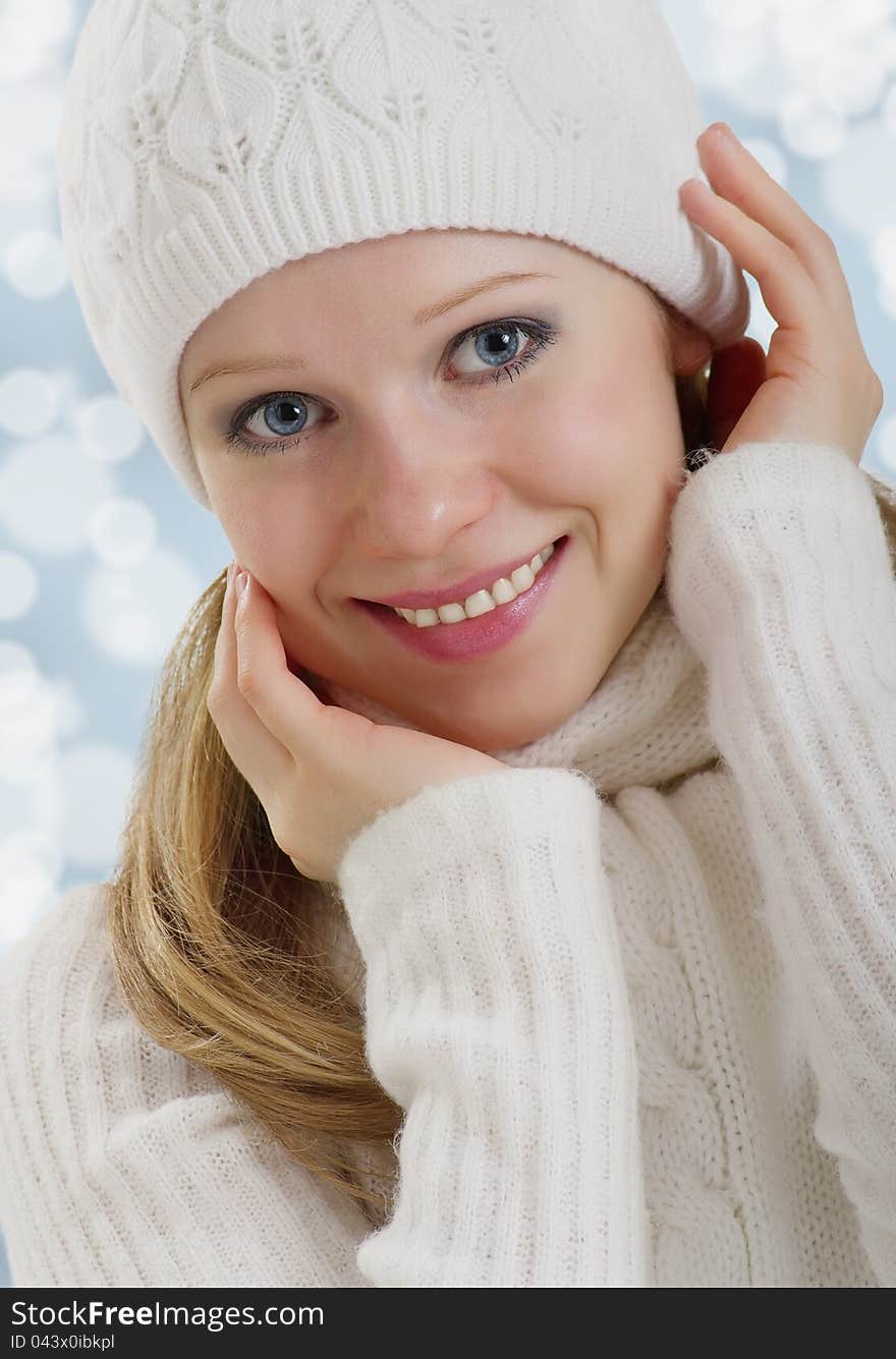 Beautiful Happy  Woman Outdoors In Winter