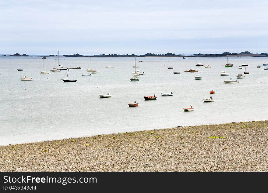 Many Boat In Water Of English Channel In Brittany