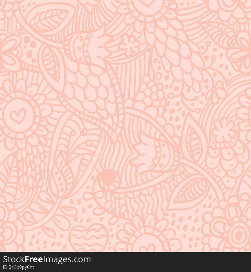 Floral seamless retro pattern with hand drawn flowers