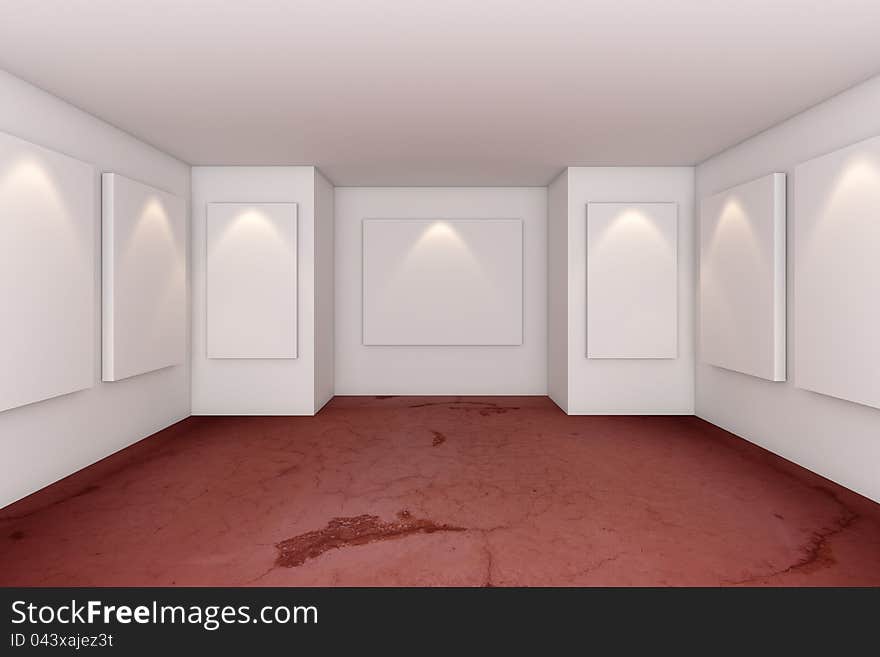 Gallery Interior Room With Grunge Red Concrete Floor