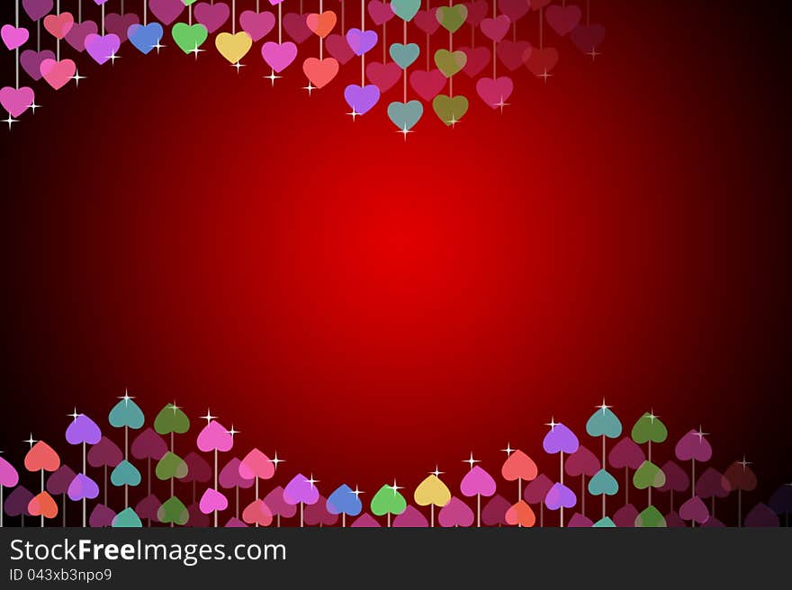 Love red background with colorful hearts