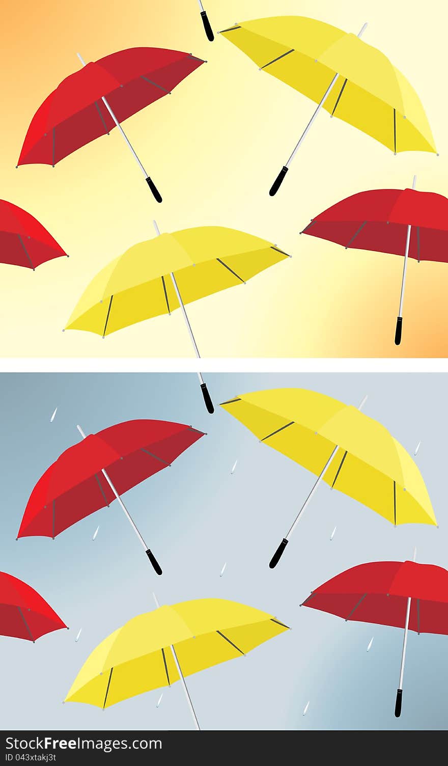 Red and yellow umbrellas. Two backgrounds. Illustration. Red and yellow umbrellas. Two backgrounds. Illustration